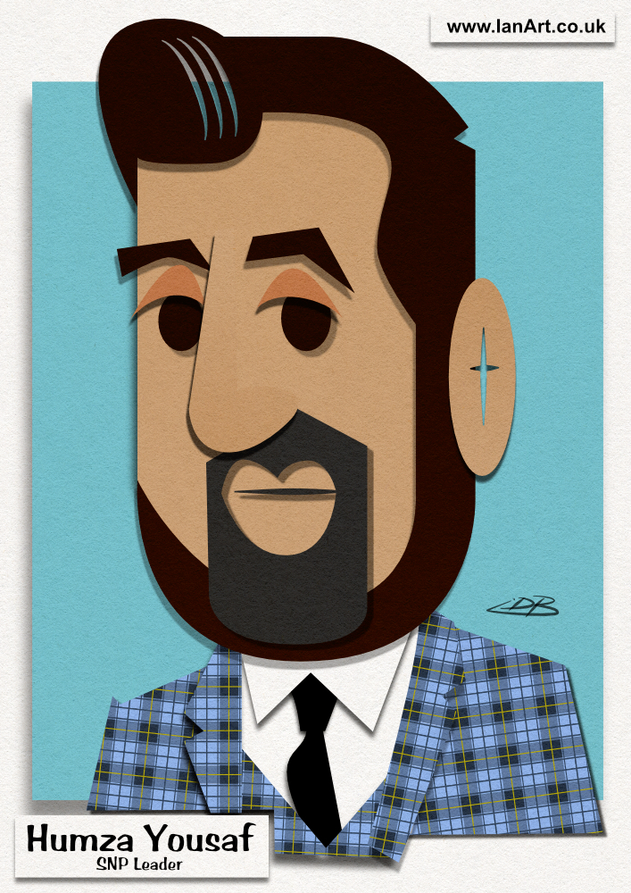 Humza_Yousaf_SNP_Leader_caricature_cartoon_paper_cut-out