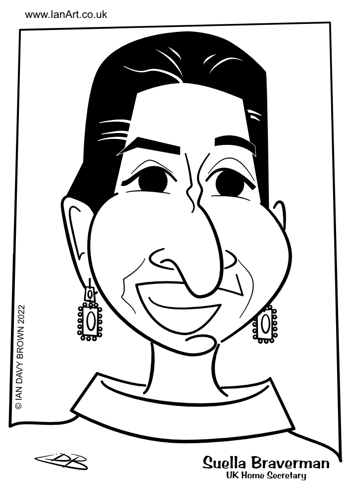 Suella - Braverman - UK - Home - Secretary - caricature - cartoon