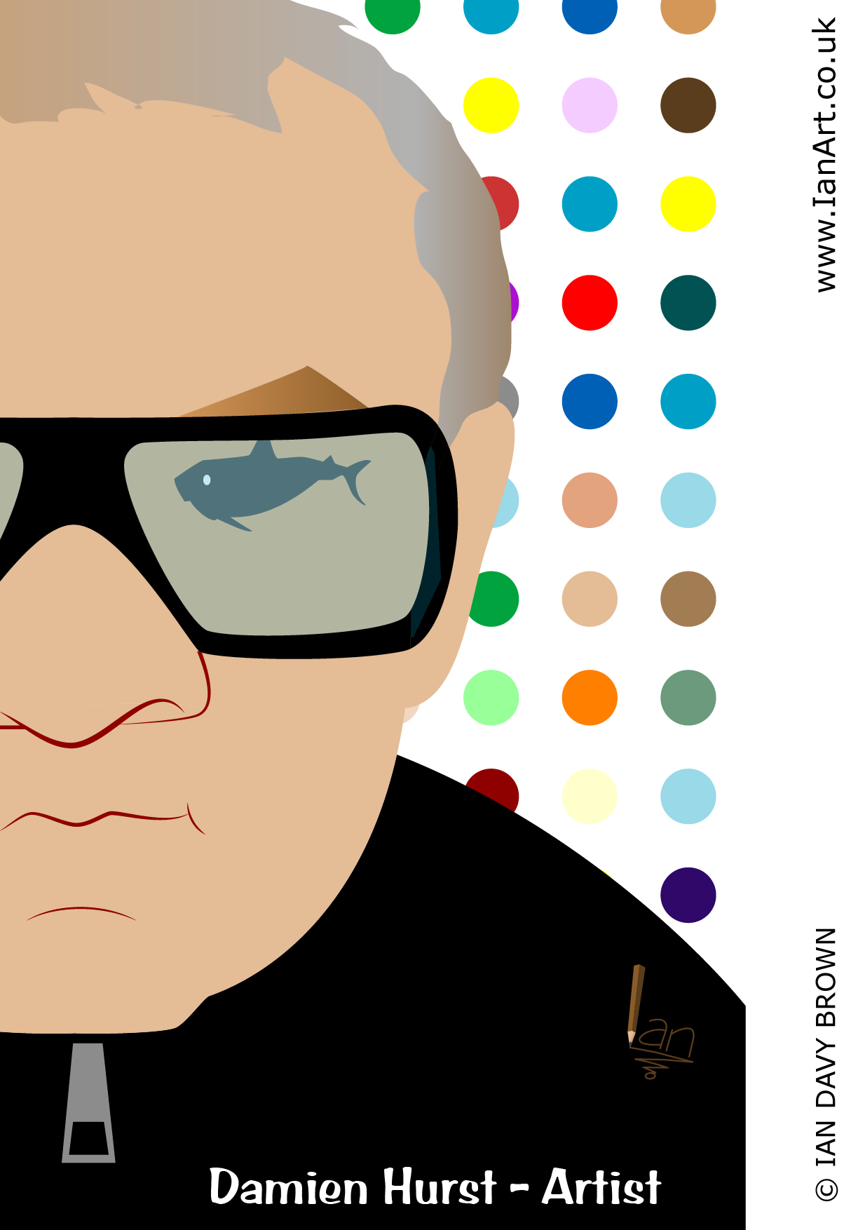 Damien-Hirst-Artist-Caricature-Symbolic-cartoon-created-Ian-Davy-Brown-IanArt-IDB
