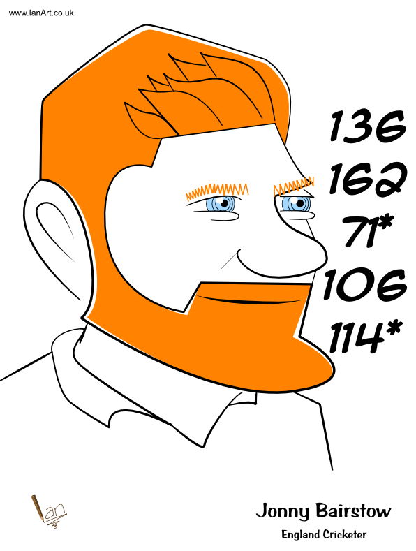 Jonny Bairstow caricature cartoon england cricketer by IDB IanArt