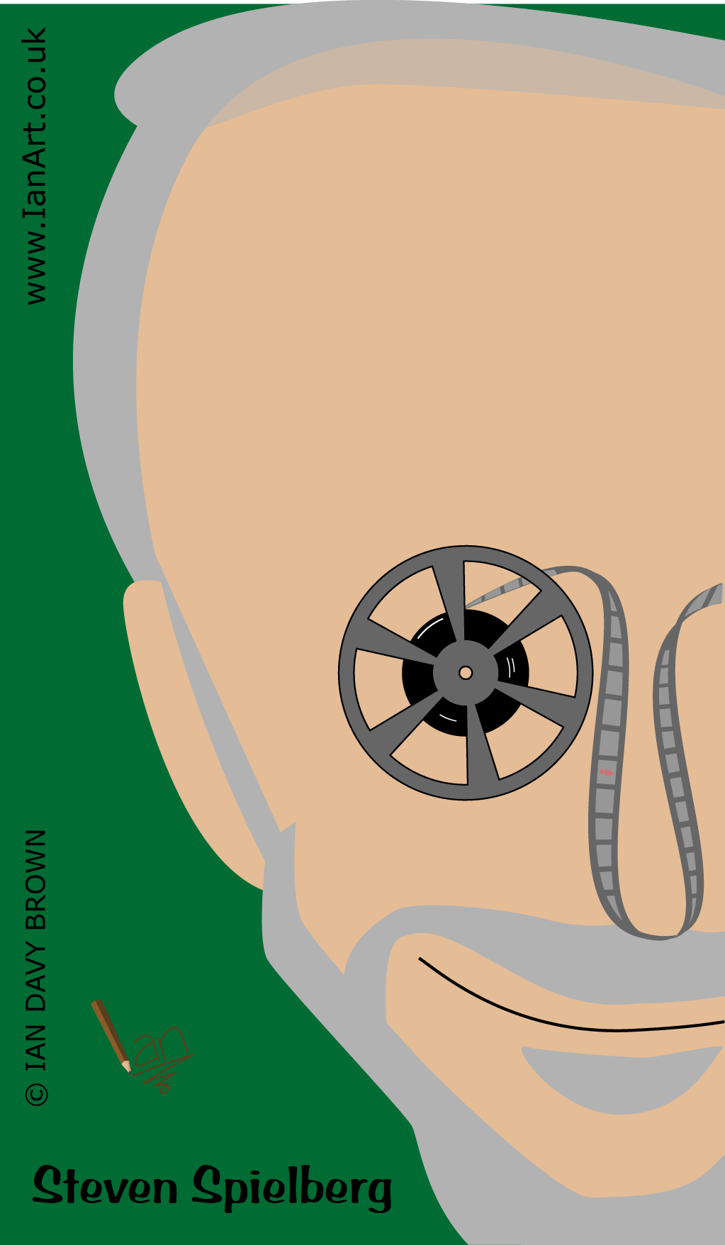 Steven-Spielberg-Film-Director-Caricature-Symbolic-cartoon-created-Ian-Davy-Brown-IanArt-IDB